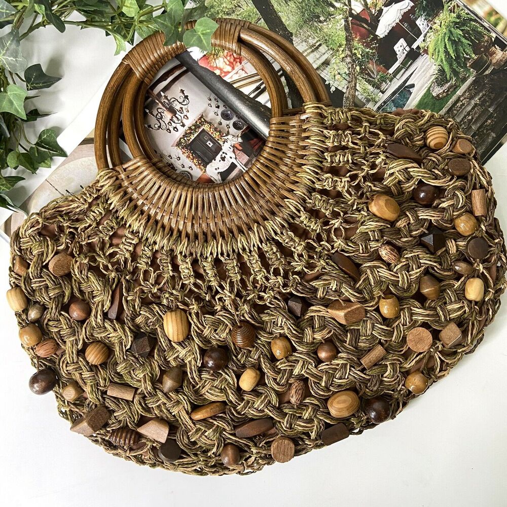 Many Moods of Poppie Jones Handbag Woven Handbag Wood Beads Purse